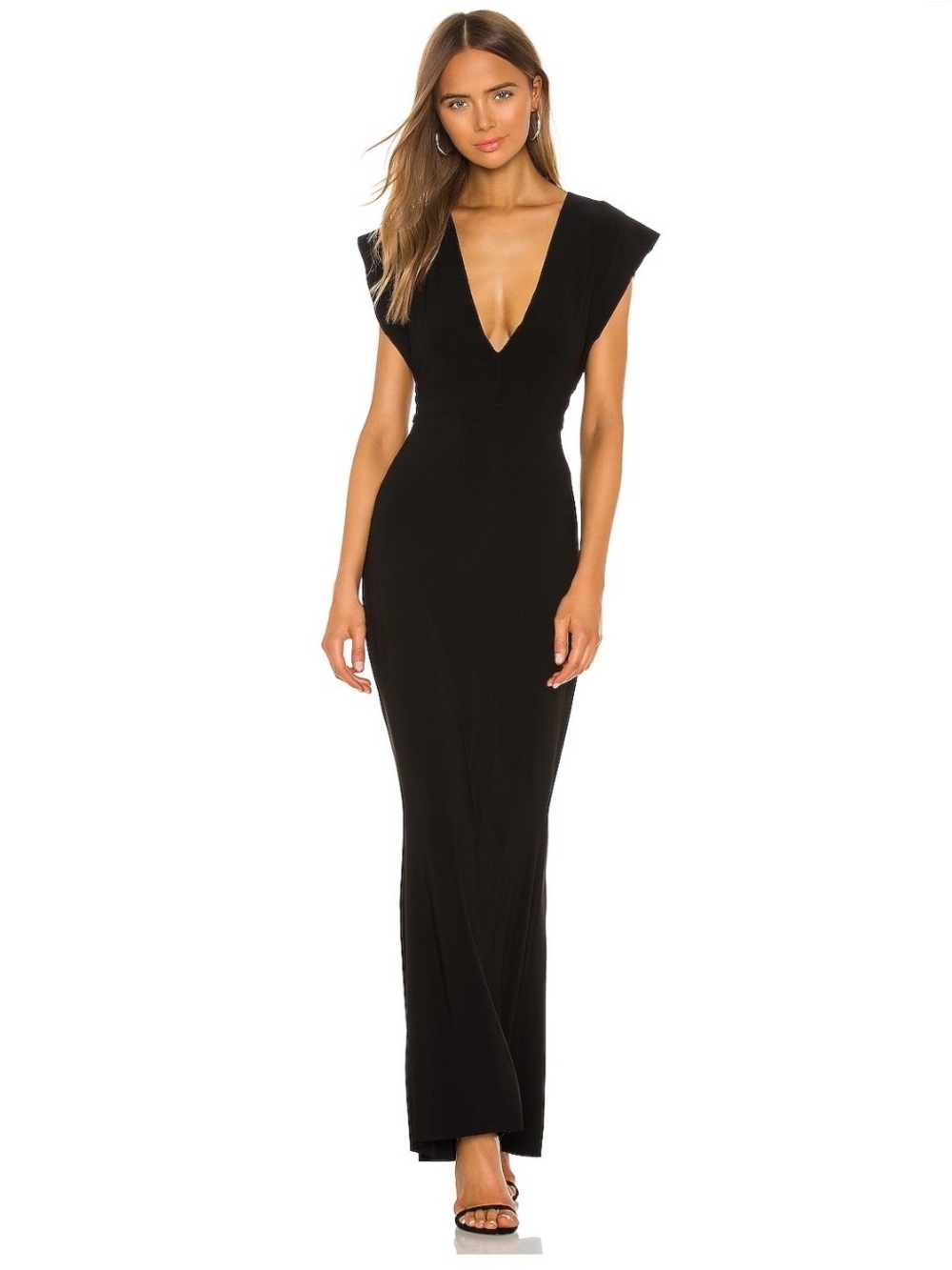 Norma Kamali Black Plunging V-Neck Maxi Dress